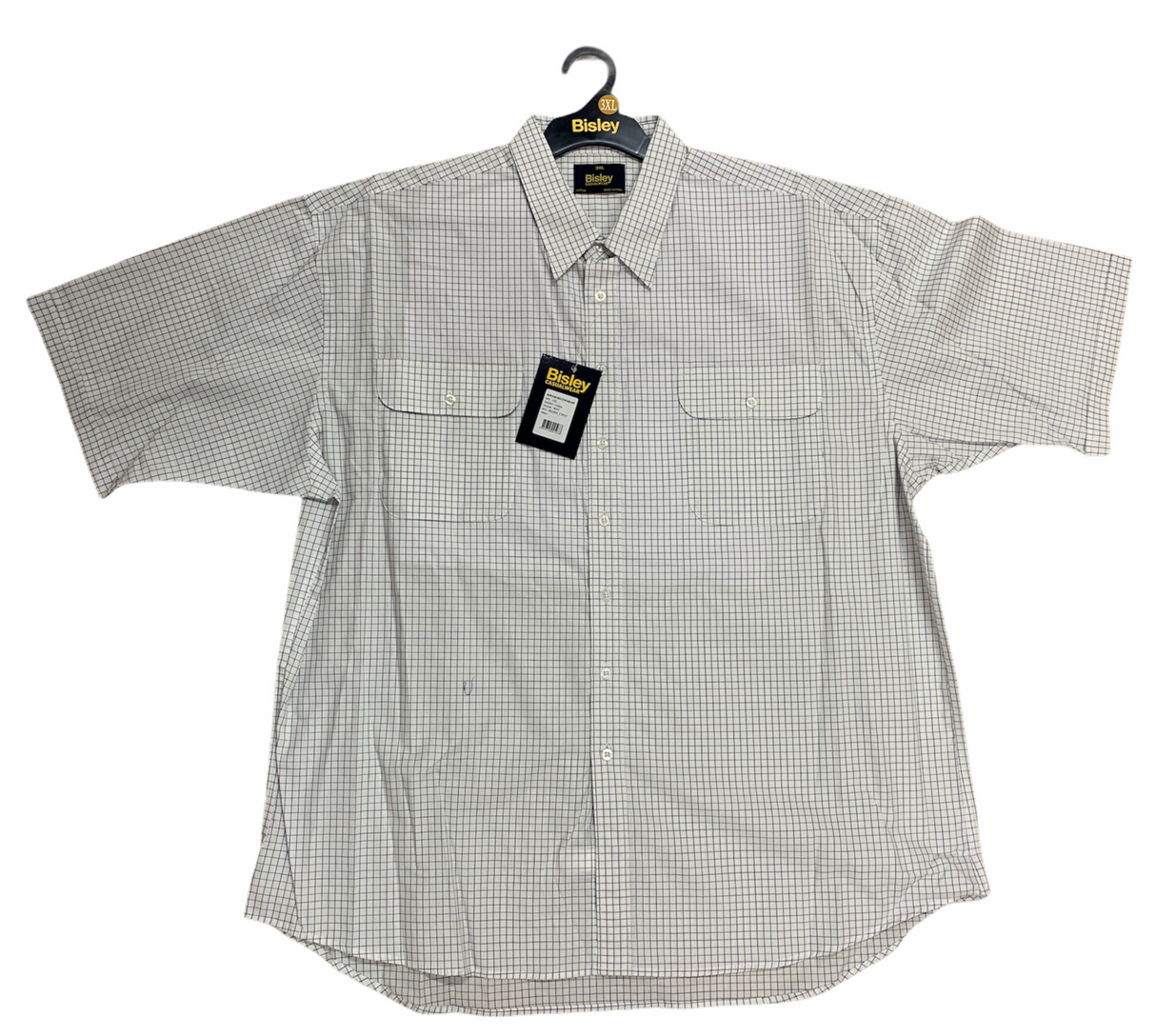 Bisley Mens Short Sleeve Check Shirt Checkered 100% Cotton Casual Business Work - Dark White