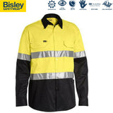 Bisley Mens 3M Taped Two-Tone Hi Vis Cool Long Sleeve Shirt - Yellow/Black