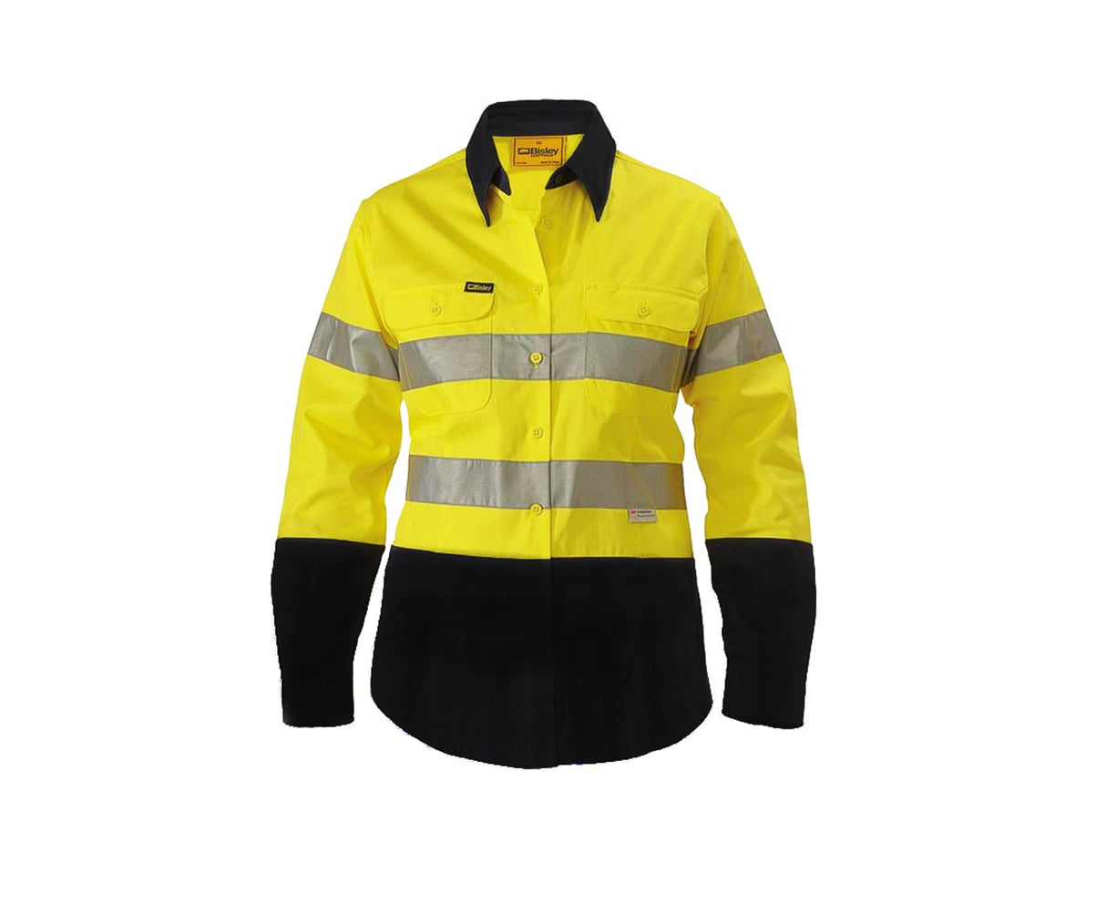 Bisley Mens 3M Taped Two-Tone Hi Vis Cool Long Sleeve Shirt - Yellow/Black