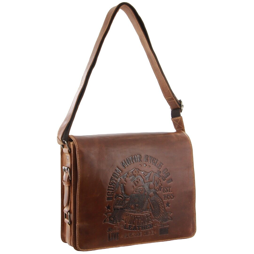 Billy The Kid Mens Genuine Leather Shoulder Bag Western in Cognac