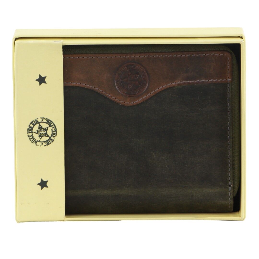 Billy The Kid Olive Leather Wallet with Zip & Coin Pocket in Brown