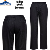 Portwest Womens Rachel Chef Trousers Pants Ladies Hospitality Workwear - Black