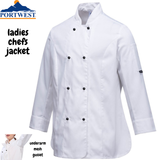 Portwest Womens Rachel Chef Jacket Hospitality Cook MeshAir - White