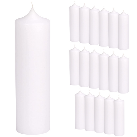 16x Premium Church Candle Pillar Candles White Unscented Lead Free 90Hrs - 7*20cm