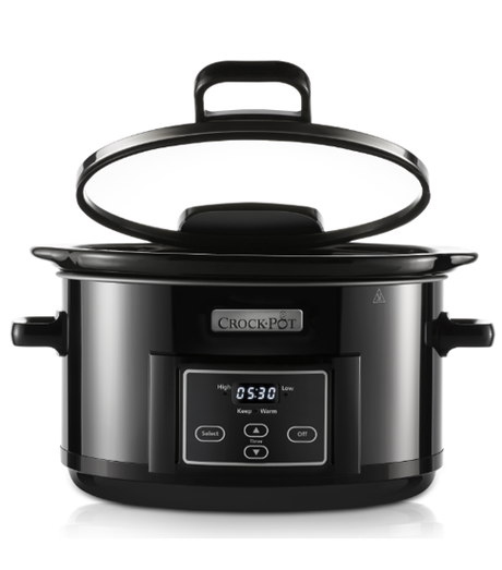 Crock Pot Slow Cooker 4.7L Hinged Lid Food Pressure Kitchen Auto Keep Warm - Black