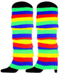 RAINBOW LEG WARMERS High Knitted Womens Neon Party Knit Ankle Socks 80s Dance - Rainbow