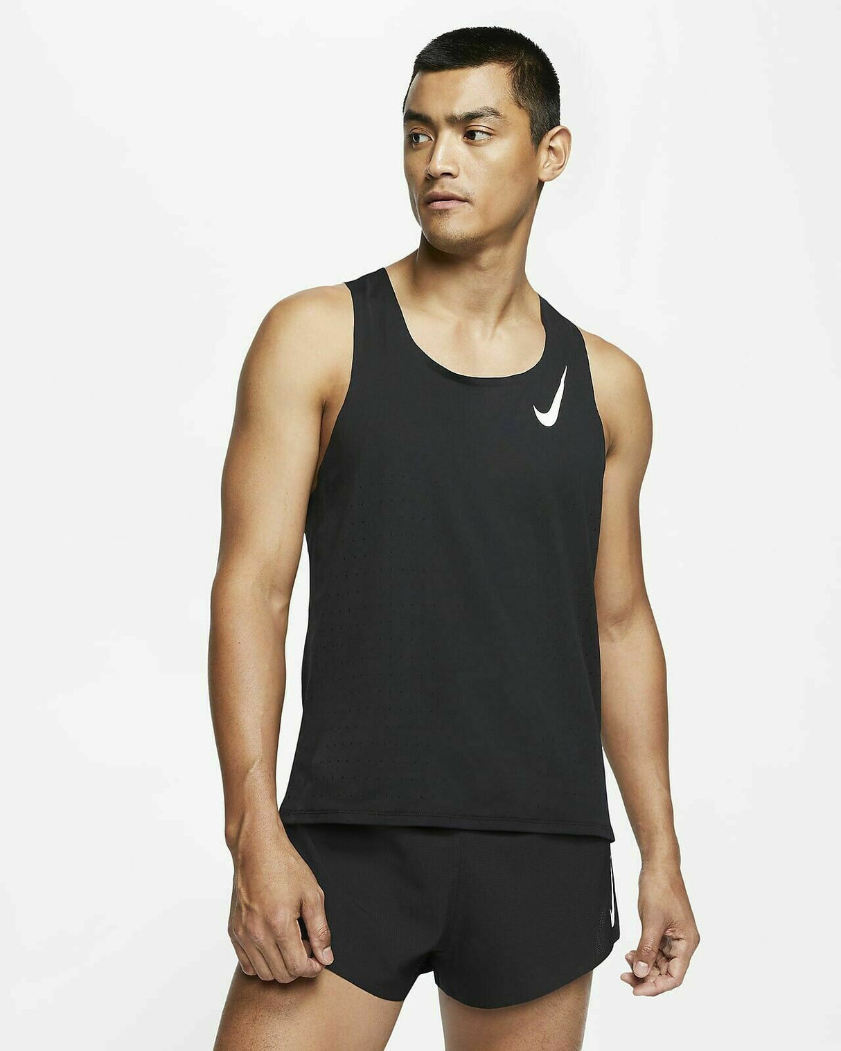 Nike Aeroswift Mens Running Slim Fit Singlet Sleeveless Top - Black/White