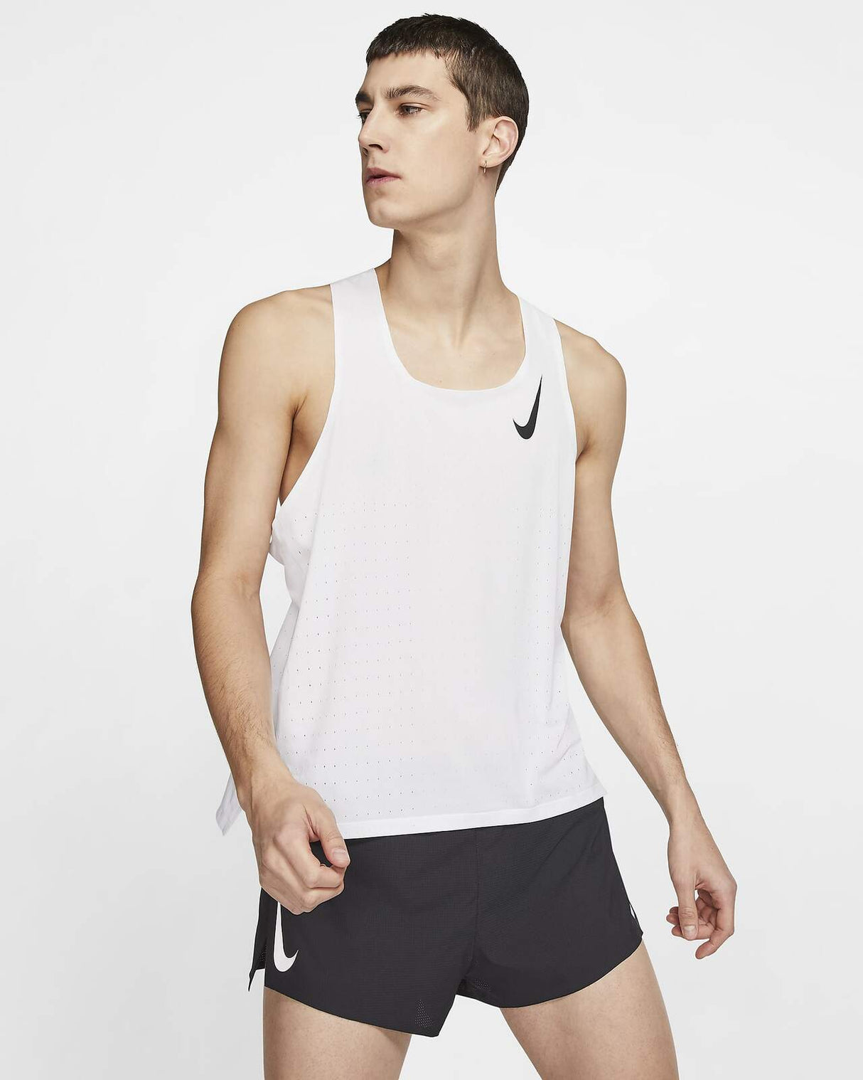 Nike AeroSwift Mens Running Singlet Vest Tank Top - White/Black