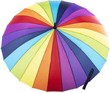 120cm Diameter RAINBOW UMBRELLA Rain Sun Colourful Parasol Long Shaft - Curved