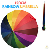 120cm Diameter RAINBOW UMBRELLA Rain Sun Colourful Parasol Long Shaft