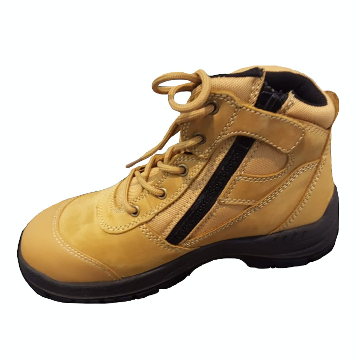 DYN Industrial Steel Cap Boots w Side Zip Safety Work Boots Construction Toe - Honey