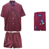 CONTARE Mens 100% Cotton Pyjama Set Top + Bottom PJ PJs Sleepwear - Burgundy Fleur