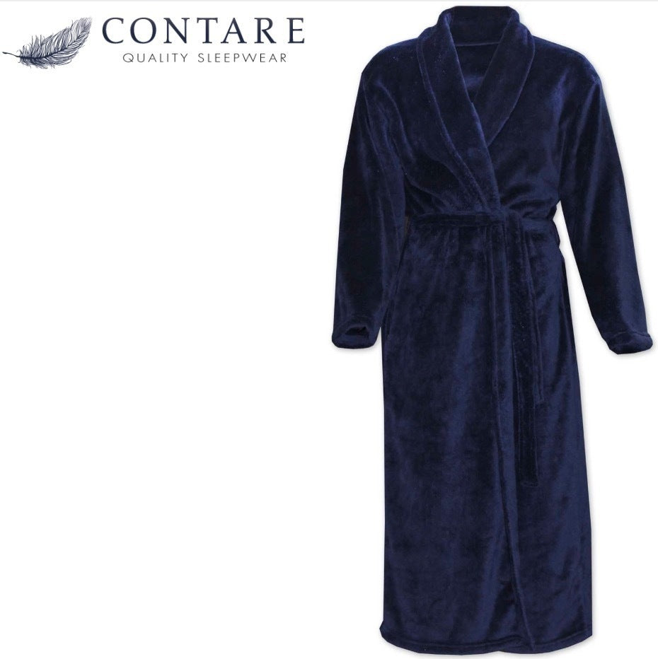 CONTARE Mens Country Coral Fleece Dressing Gown Luxury Bath Robe - Navy Blue