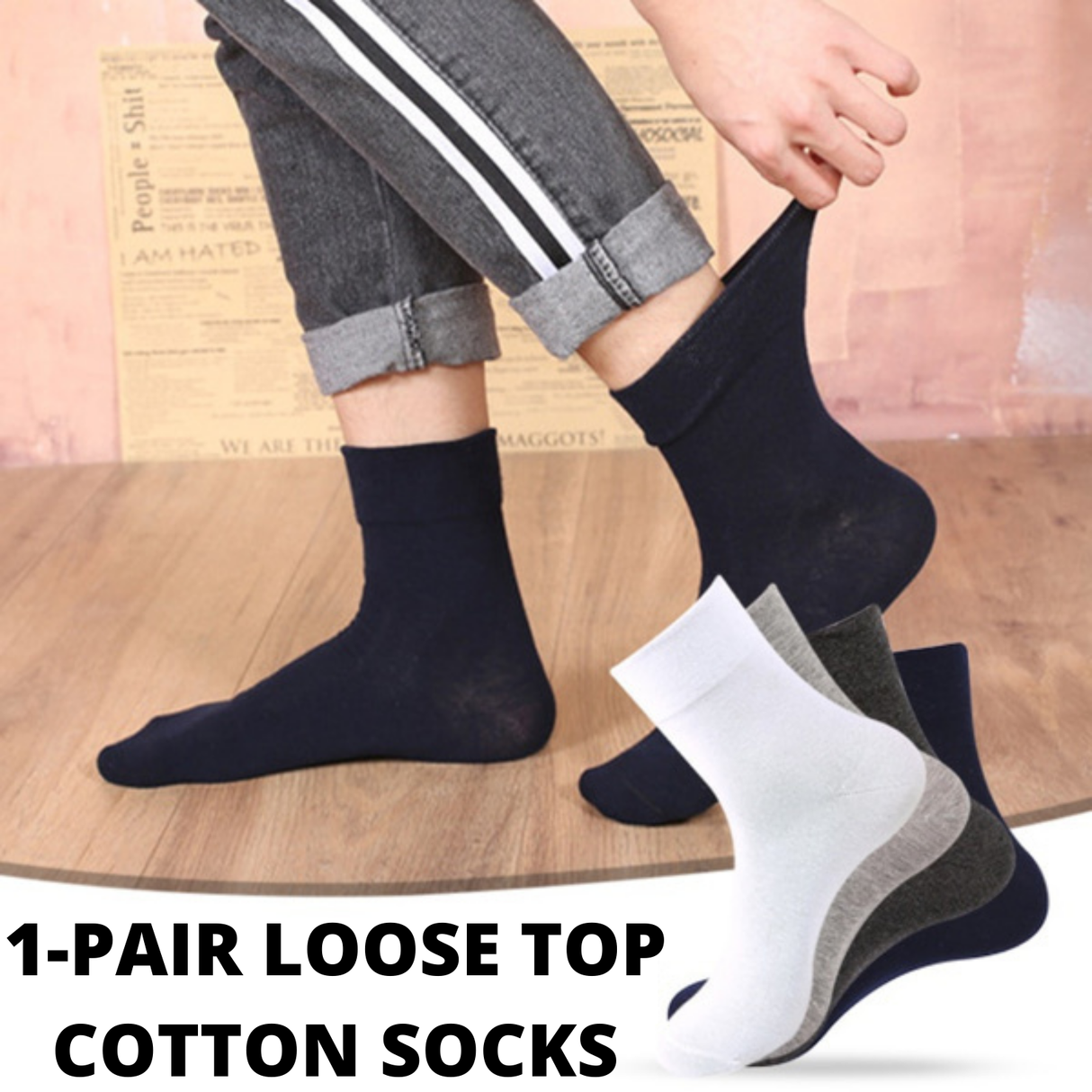 1x Pair COTTON Rich LOOSE TOP SOCKS Dress Medical Circulation Diabetic Comfort - Grey (6-11)