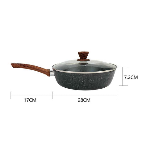 28cm Marble Non-Stick Sautepan Frypan Wok w/Lid Cookware Kitchen