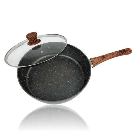 28cm Marble Non-Stick Sautepan Frypan Wok w/Lid Cookware Kitchen