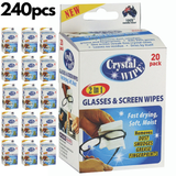 Crystal Wipes Glasses & Screen Wipes Soft Microfibre Lens Cleaner Cloth Watch - 240 Pack