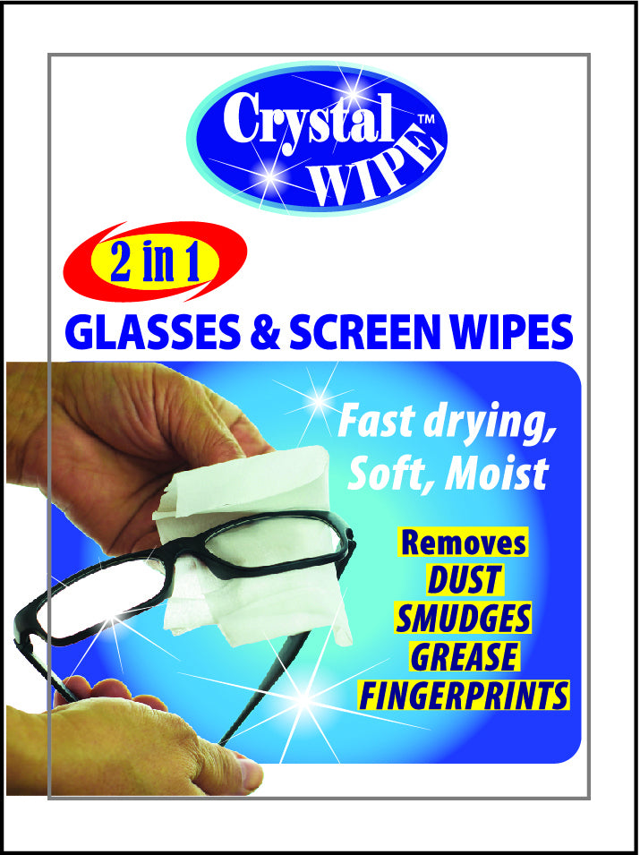 Crystal Wipes Glasses & Screen Wipes Soft Microfibre Lens Cleaner Cloth Watch - 20 Pack