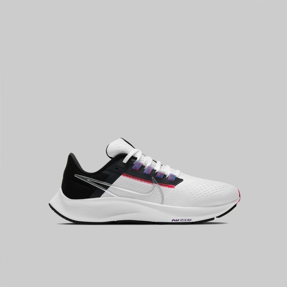 Nike Womens Air Zoom Pegasus 38 Running Sneakers - White/Metallic Silver-Black