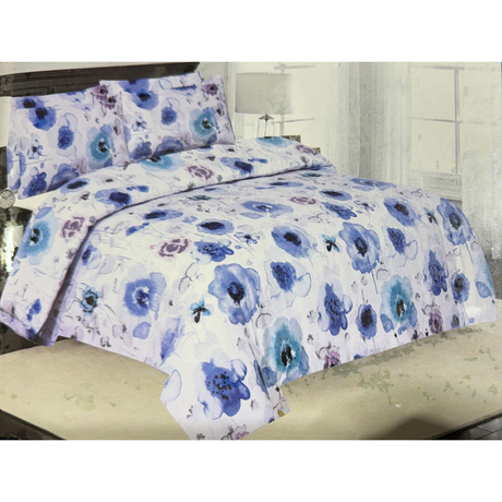 Queen Luxury 100% Cotton Flannelette Quilt Cover & 2 Pillow Case Combo Duvet Set - Blue & Purple