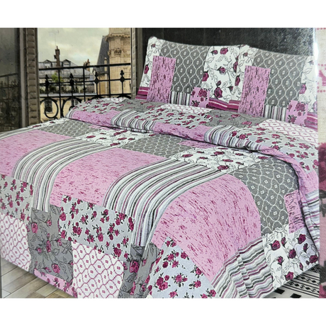 Queen Luxury 100% Cotton Flannelette Quilt Cover & 2 Pillow Case Combo Duvet Set - Pink & Grey