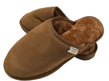 100% Australian Merino Sheepskin Scuffs Moccasins Slippers Winter Slip On UGG - Mens - Grey