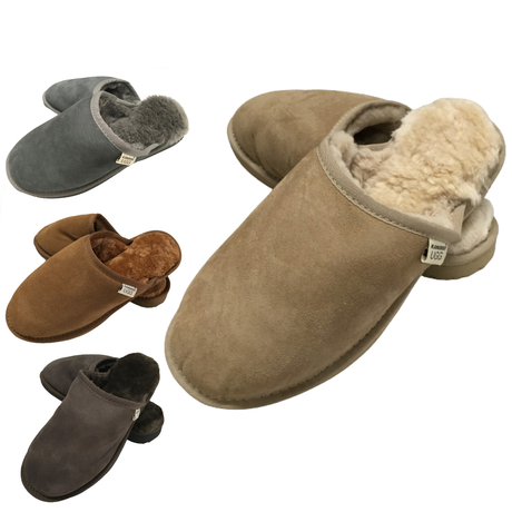 100% Australian Merino Sheepskin Scuffs Moccasins Slippers Winter Slip On UGG - Mens - Chestnut