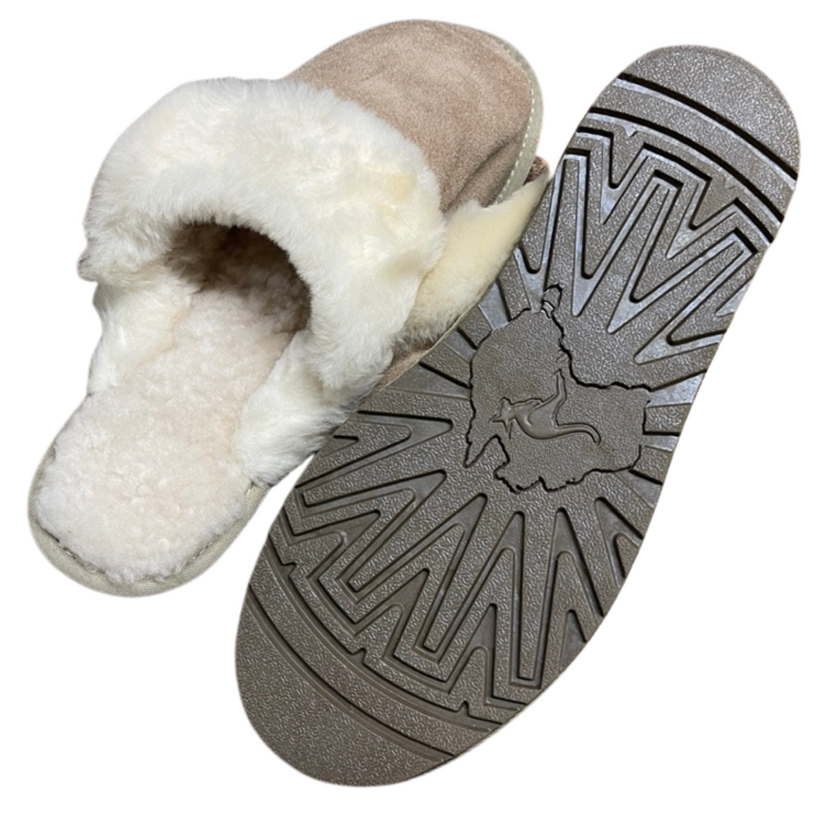 100% Australian Sheepskin Scuffs Moccasins Slippers Winter Non Slip UGG - Sand