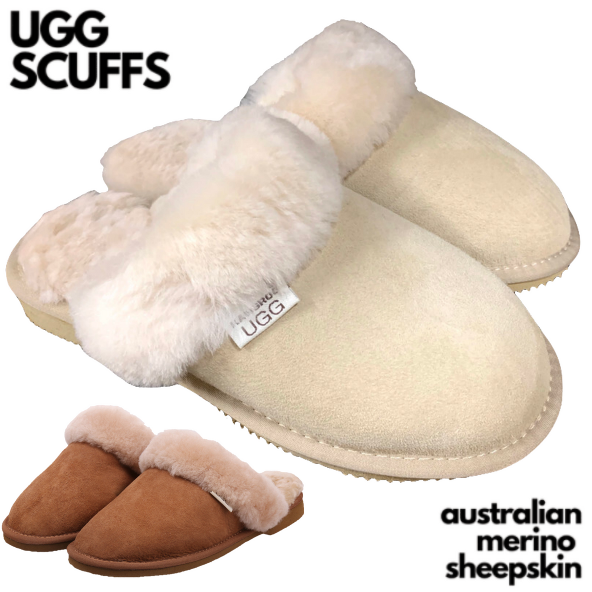 100% Australian Merino Sheepskin Scuffs Moccasins Slippers Winter Slip On UGG - Womens