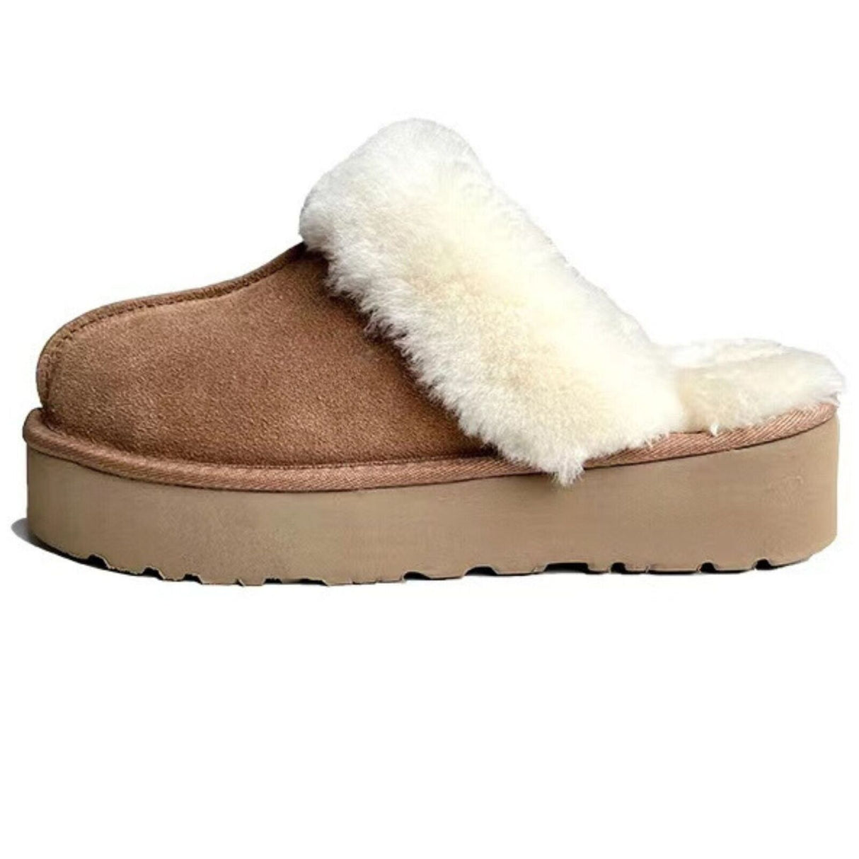 100% Australian Merino Sheepskin Womens Platform Scuffs Moccasins Slippers Winter Slip On UGG in Chestnut