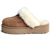 100% Australian Merino Sheepskin Womens Platform Scuffs Moccasins Slippers Winter Slip On UGG in Chestnut