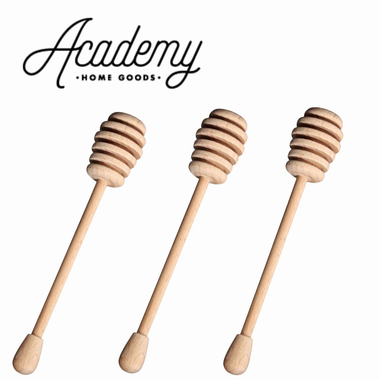 3pk Academy European Beechwood Honey Dipper Wooden Drizzler Dip Stick BULK