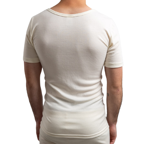 Mens Merino Wool Blend Short Sleeve Thermal Top Underwear Thermals Base Layer - Natural