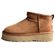 100% Australian Merino Sheepskin Womens Platform Mini Boots Slippers Winter UGG in Chestnut