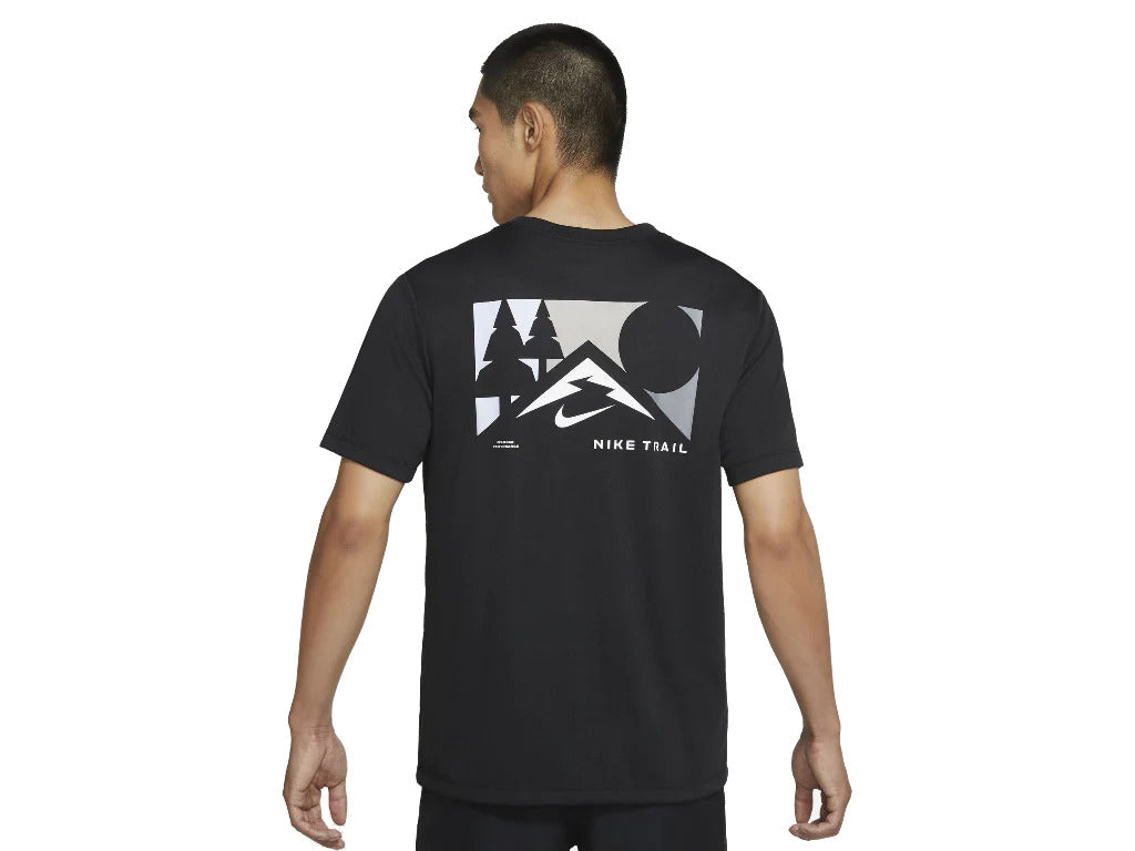 Nike Mens Dri-Fit Trail Running T-Shirt Soft and Comfortable Fabric - Black