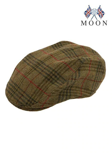 DENTS Abraham Moon Tweed Flat Cap Wool Ivy Hat Driving Cabbie Quilted - Sage - Medium