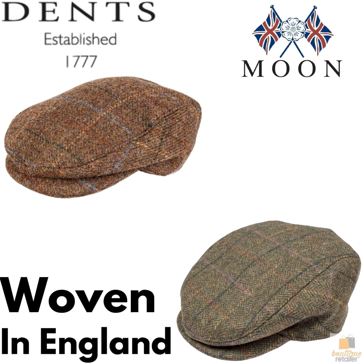 DENTS Abraham Moon Tweed Flat Cap Wool Ivy Hat Driving Cabbie Quilted - Olive