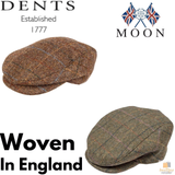 DENTS Abraham Moon Tweed Flat Cap Wool Ivy Hat Driving Cabbie Quilted - Olive