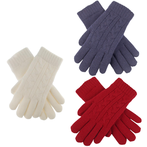 Dents Womens Cable Knit Gloves in Berry