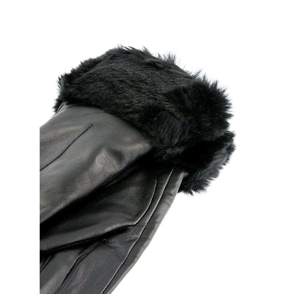 Sadie Faux-Fur Lined Single Point Faux Fur Cuffs Leather Gloves - Black