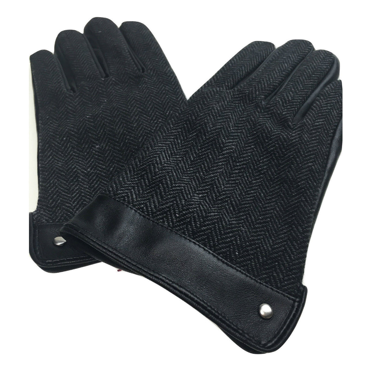 Dents Leather Wool Gloves Fleece Lined Warm  Mens Winter Herringbone - Black