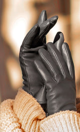 Dents Womens Classic Leather Gloves Winter Warm Soft Smooth Grain - Black