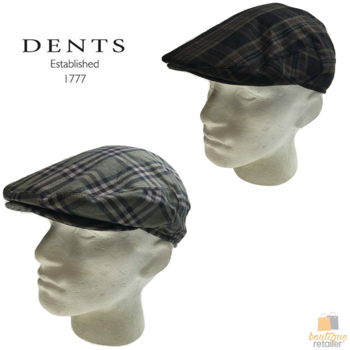 DENTS Quilted Flat Ivy Cap Hat Driving Newssboy Elastic Back Cabbie