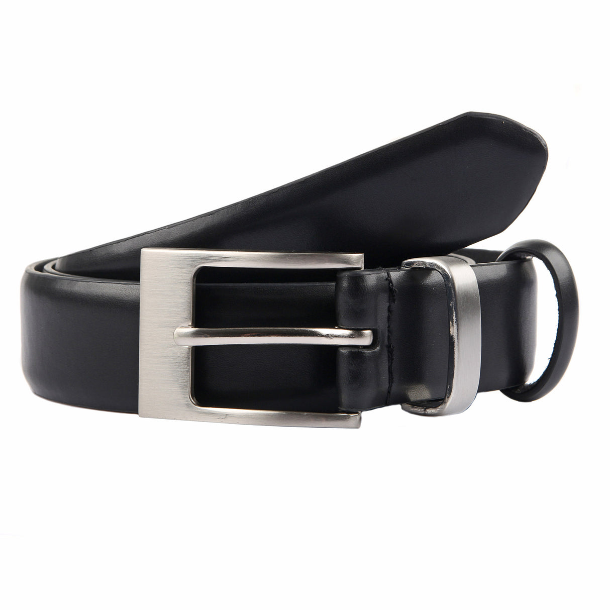 Double Keeper Leather Dress Belt in Black