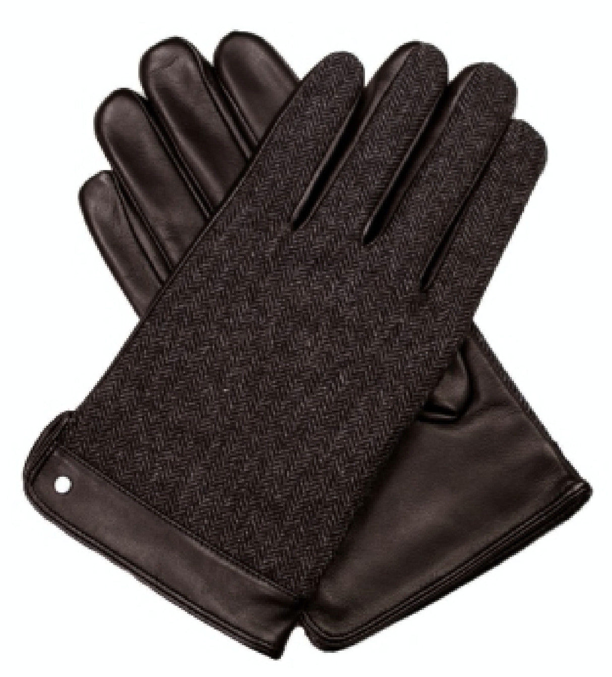 Dents Leather Wool Gloves Fleece Lined Warm  Mens Winter Herringbone - Brown