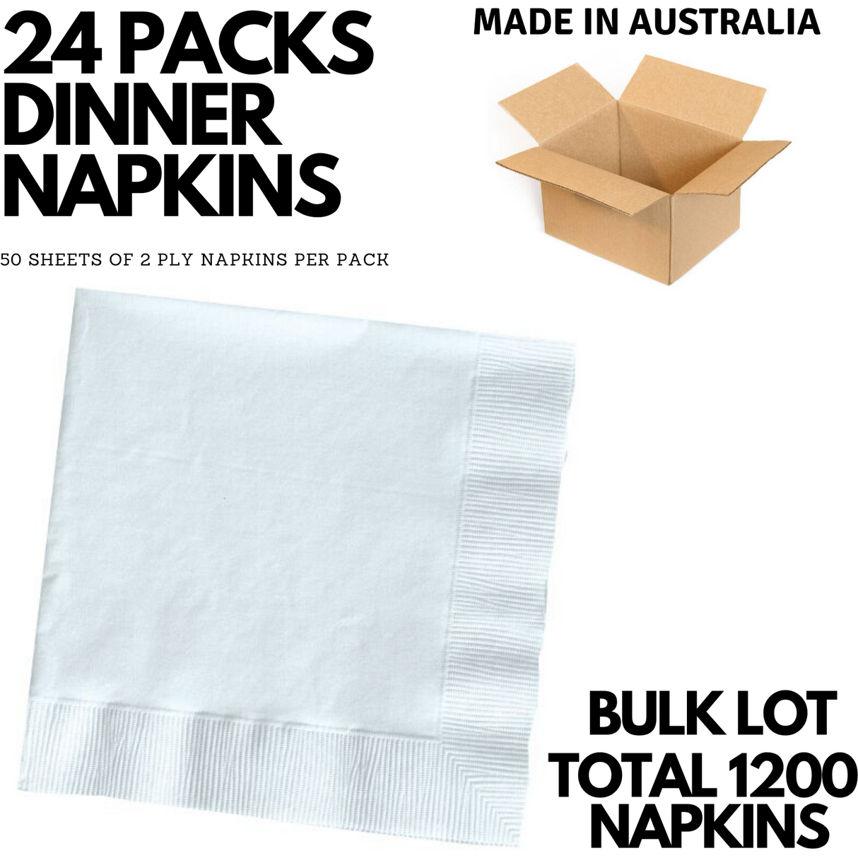 24 Packs DINNER NAPKINS Serviette 2-Ply Table Tissues Paper Bulk 1200 Sheets