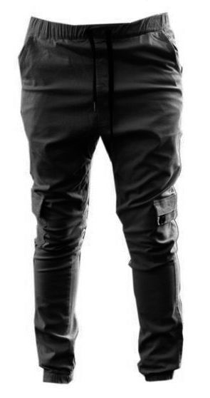 Deluxe Stretch Skinny Cargo Pants Cotton Chinos Slim Cuffed - Black - XL (36""-38"")