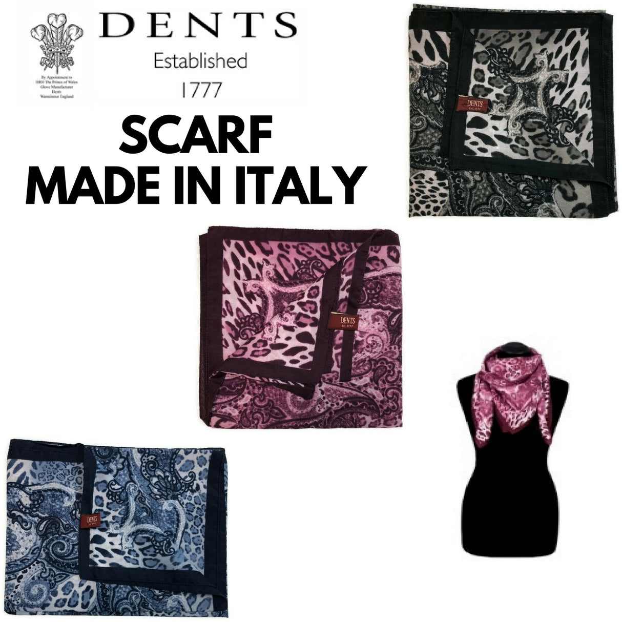 DENTS Ladies Animal Print & Paisley Scarf MADE IN ITALY Womens Warm Winter