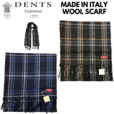 DENTS Woven Checked Scarf w Fringed Edges Wool Blend MADE IN ITALY