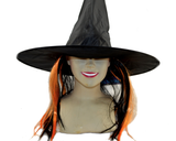 WITCH HAT WITH HAIR Halloween Black Costume Party Accessory - Black